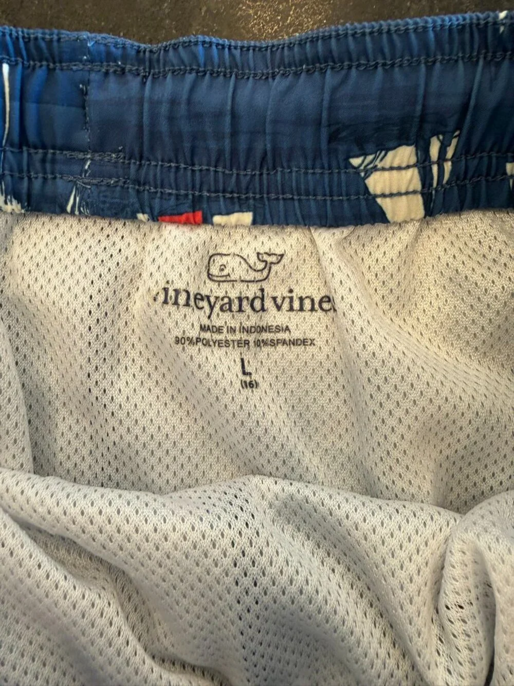 Vineyard Vines Boys Swim Trunks Large (16) Sailboat Palm Tree Print Blue